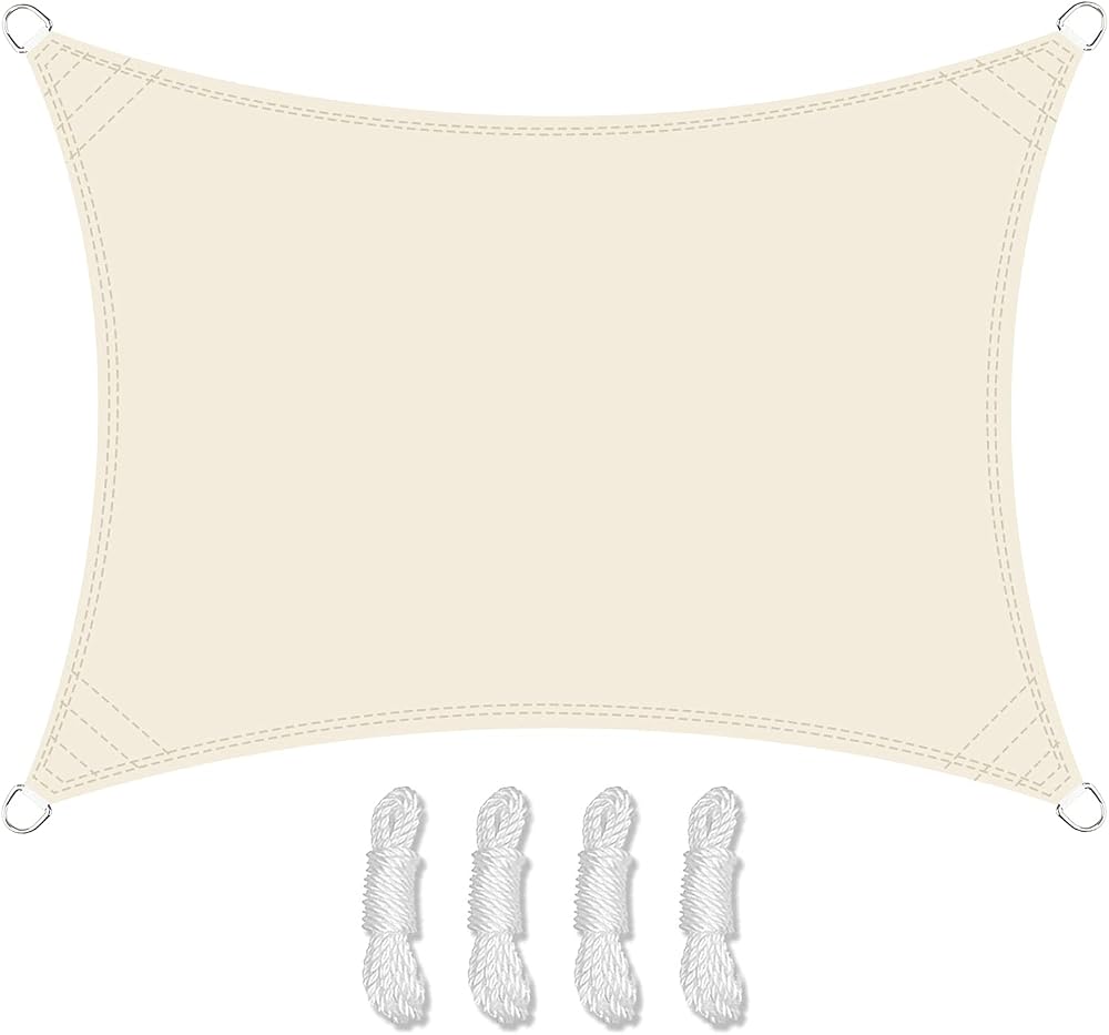 Teynewer Rectangle Shade Sail 3x4m Cream UV 98% Water-Resistant