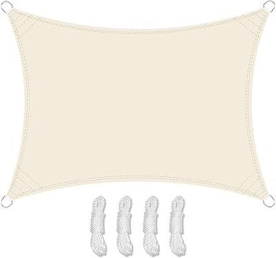 Teynewer Rectangle Shade Sail 3x4m Cream UV 98% Water-Resistant