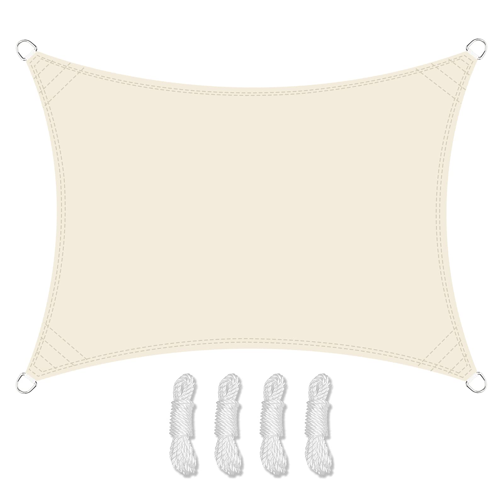 Teynewer Sun Shade Sail Rectangle 3x4m Waterproof Shade Sail for Outdoor Garden Patio Party 98% UV Block Sunscreen Awning Canopy Sunsail with Free Rope, Cream