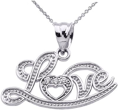 Exquisite 10k White Gold "Love" Script Diamond Pendant Necklace, 20"