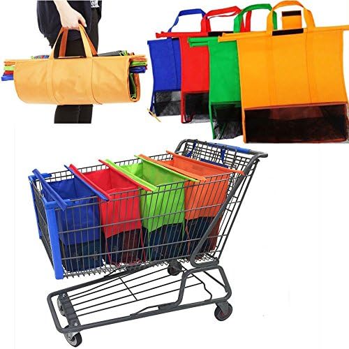 Aishine Shopping Cart Trolley Bags -4 Reusable Grocery Bags - Easy to Use and Heavy Duty - Variety of Colors and Sizes- Detachable,Foldable &amp; Reusable