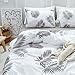 JANZAA 3 PCs Leaves Duvet Cover Set, Microfiber Soft Botanical Floral Tree Leaves Pattern Printed White Bedding Set with Zipper Closure(Leaves,Queen)