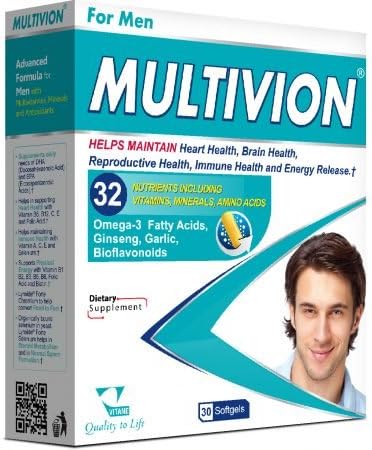 Multivitamin for Men, MULTIVION Men, 32 Nutrients Including Omega-3 Fatty Acids, Ginseng, Garlic, Bioflavonoids, 30 softgels, Halal Supplements