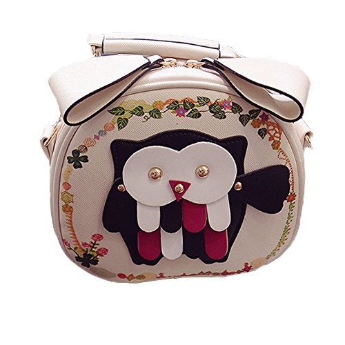 Top Shop Womens Cartoon Owl Flat Shell Totes Shoulder Bags Trapeze Handbags Beige Hobos