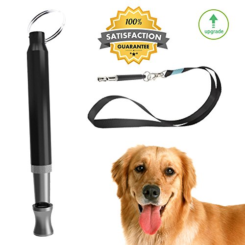 Dog Whistle to Stop Barking - Barking Control Ultrasonic Patrol Sound Repellent Repeller Adjustable Pitch in Black Color with FREE Premium Quality Lanyard Strap - Train Your Dog