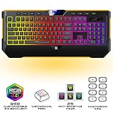 [Upgraded 2020] Gaming Membrane Keyboard with Mechanical Feel Clicks, LED RGB Backlight 104 Keys + 8 Multimedia & Ergonomic Stand - Anti-Ghosting, Palm Rest - for PC/MAC/Computer/Desktop Pro Gamers