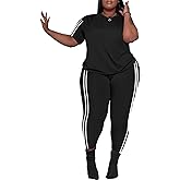 PINSV Women's Plus Size 2 Piece Outfits Tracksuits Short Sleeve Top Pants Sets Sweatsuits