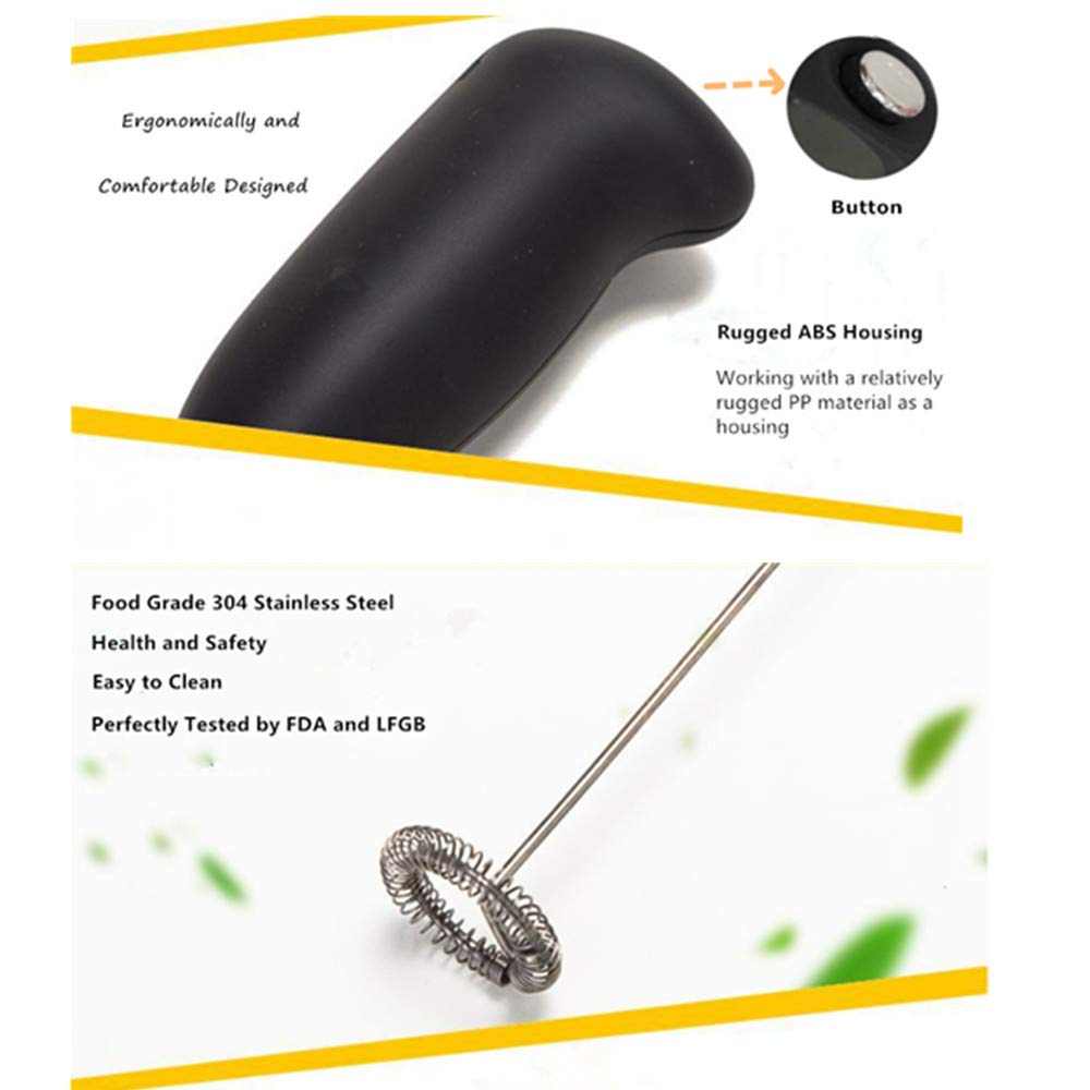 LYH Milk Frother High Powered Mini Foamer Handheld Foam Maker Whisk Drink Mixer for Bulletproof Coffee, Black