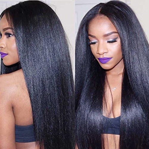 Premier Crownes Hair 8a Brazilian Virgin Hair Glueless Full Lace Wig 150% Density Natural Color Light Yaki Straight Human Hair Wig with Baby Hair Bleached Knot (24" full lace wig, #1)