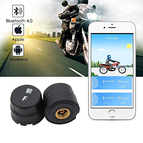 Teepao Wireless Motorcycle Tire Pressure Monitor,Waterproof Digital Motor Bluetooth TPMS Tire Monitoring System Phone APP Display - With 2 External Sensors