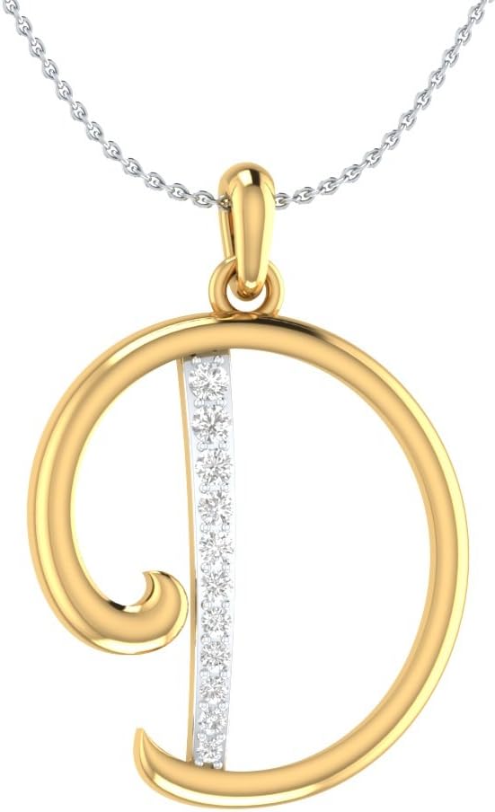 Initial Letter D Yellow Gold and Rhodium Plated Sterling Silver Pendant for Men & Women