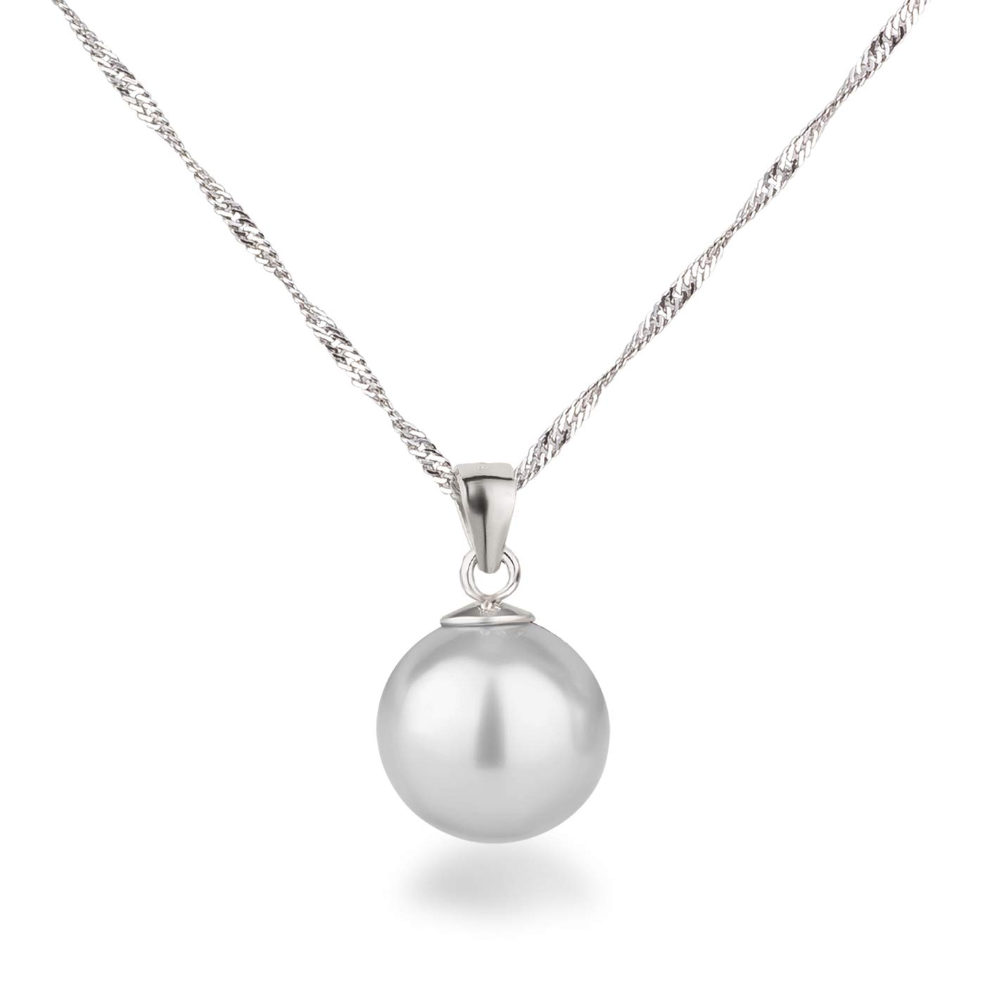 Schöner-SD Silver Chain with Pendant Pearl 12 mm Large 925 Silver Rhodium Plated,