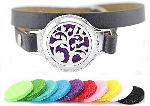 Tree of Life Bracelet Aromatherapy Essential Oil Diffuser Locket Leather Wrap Band for Women Girls