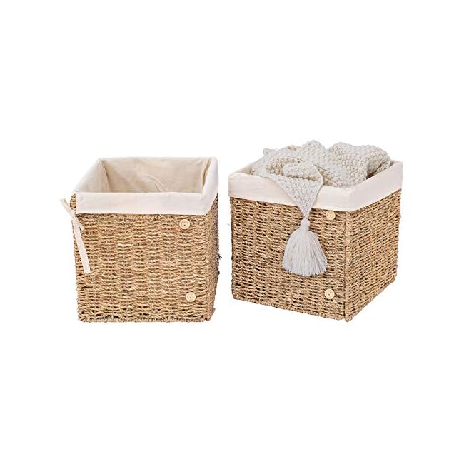 Artera Wicker Cube Storage Baskets Set of 2 Foldable Woven Seagrass Shelf Basket for
