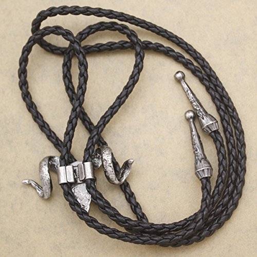 RechicGu Vintage Silver Western Big Horn Sheep RAM Head Goat Skull Leather Rodeo Bolo Bola Tie Necktie