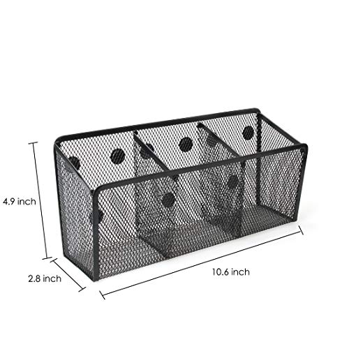 Magnetic Pencil Holder, VICNOVA Metal Magnetic Pen Holder with Extra Strong Magnets/3 Generous Compartments, Magnetic Storage Basket Organizer to Hold Whiteboard Refrigerator Locker Accessories - Thumbnail 2