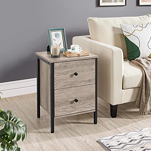 Yaheetech Industrial End Table Set of 2, Side Table with 2 Drawers, Rustic Wooden Table for