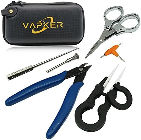 Vapker DIY Tools Kit 6 in 1, Multifunctional Tool Set, 6pcs of Each Coiling Kit/Ceramic Tweezers/Needle-Nose Pliers/T-Styled Screwdriver/Stainless Steel Folding Scissors