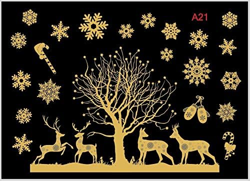 SanXingRui Christmas Window Stickers, Snow Flakes Stickers Christmas Window Decorations Window Clings Decal Wall Stickers, Glass Decal Mural New Year Christmas Decoration (jinsetiezi)
