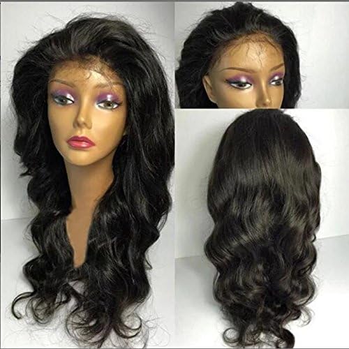 MHAZEL 26in Long Wavy Baby Hair Synthetic Glueless Wig Free Part Dark Brown/Black Hair Color Woman (1b# black color)