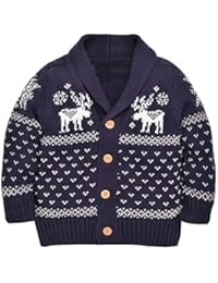 SANMIO Toddler Baby Boys Girls Deer Christmas Cardigan Sweater Button-up Cotton Coat Navy