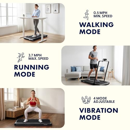 SQUATZ Caminadora Eléctrica Bajo Escritorio 3 en 1 con asa y Placas Vibradoras, Compacta con Pantalla LED, Soporte para Dispositivo, Motor Silencioso y Control Remoto para Casa u Oficina