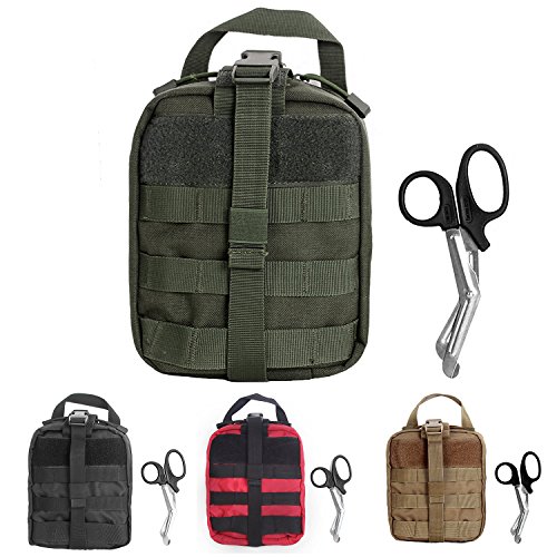 Compact Tactical MOLLE Rip-Away EMT Medical First Aid Utility Pouch (Green with First Aid Patch 2)