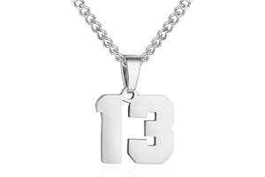 SUSOOK Number Necklace for Men Silver Athletes Number Chain Stainless Steel Charm Pendant Personalized Sports Jewelry for Men Basketball Baseball Football