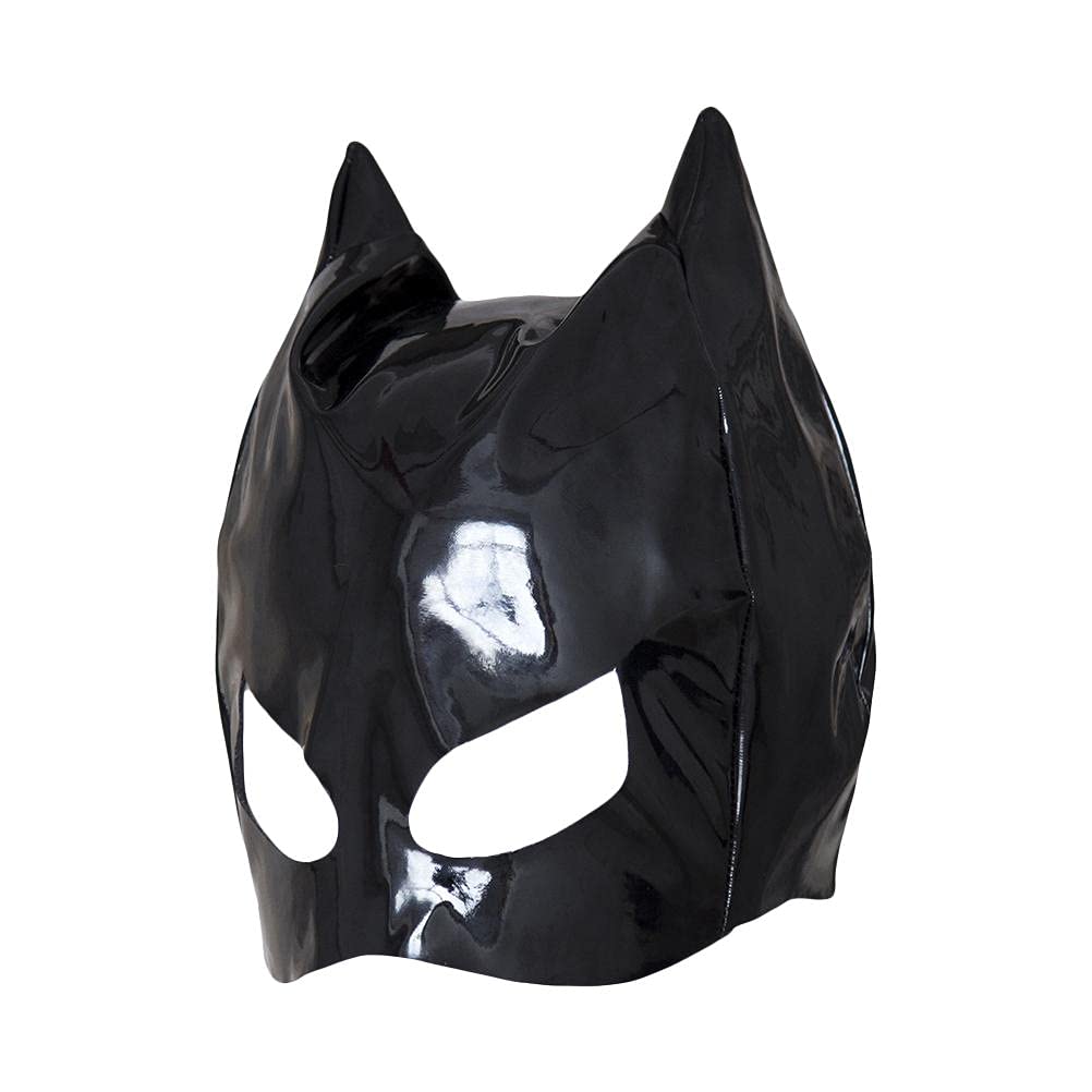 FRLUYNG Halloween Black PU Leather Cat Mask - Women's Catwoman Masquerade Costume for Carnival Party Cosplay, M