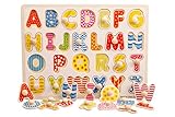 DD Classic See-Inside Alphabet Wooden Peg Puzzles Knob Chunky Jigsaw Puzzles Educational Hand Grasp Toys For Boys And Girls Puzzles For Toddlers kids 1-3-6 Years - (26 pcs)