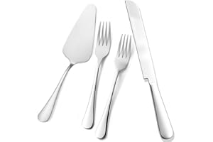 4 Piece Personalized Wedding Cake Knife and Fork Set, Stainless Steel Cake Cutting Set for Weddings, Anniversaries, Engagemen