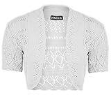 Janisramone Womens Ladies New Crochet Knitted Bolero Shrug Short Cap Sleeve Open Cardigan Crop Top