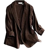 IDEALSANXUN Linen Blazer Women 3/4 Sleeve Lightweight Spring Summer Blazer Jackets