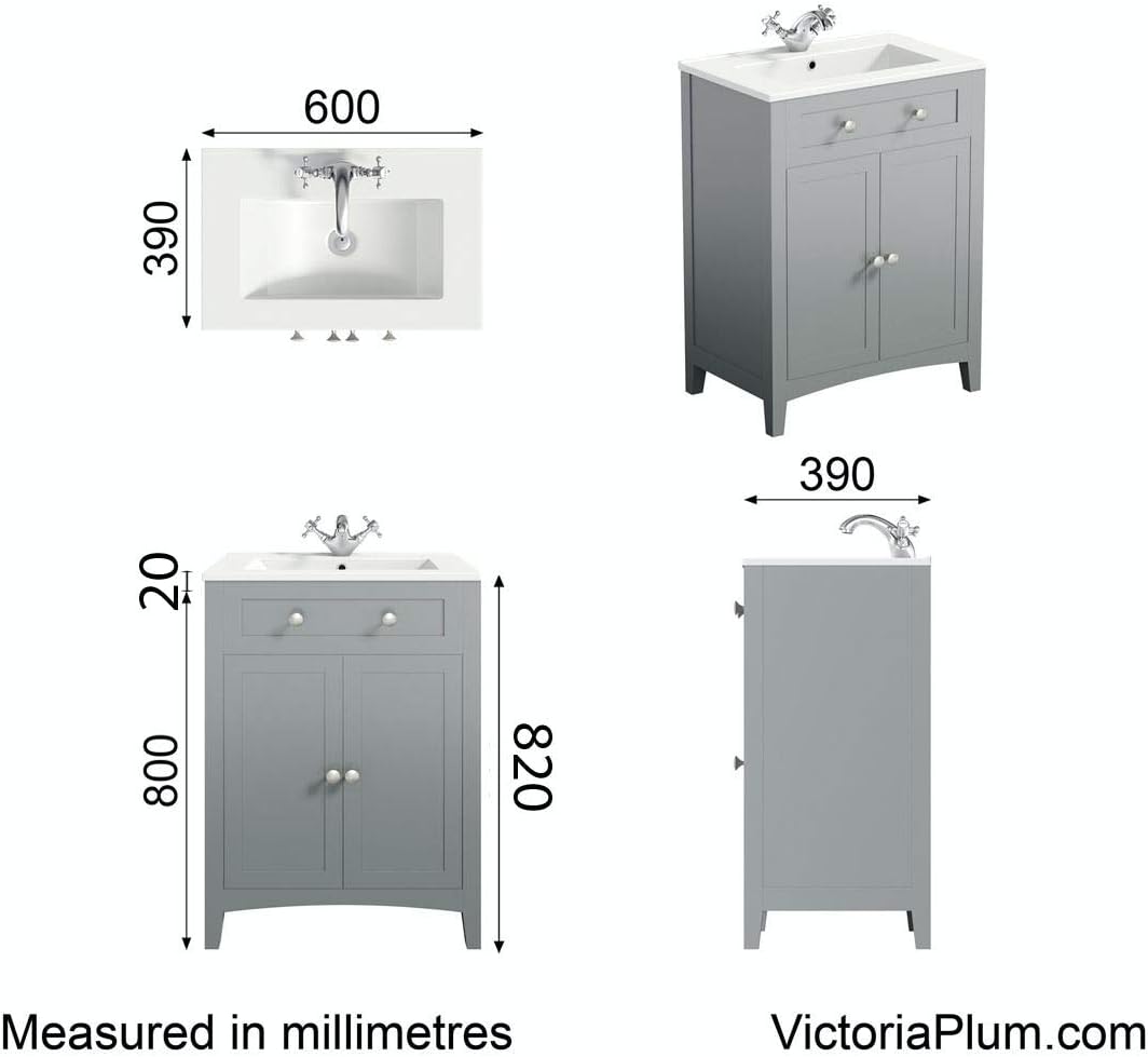 The Bath Co Camberley Satin Grey Floorstanding Vanity Unit And Ceramic Basin 600mm With Tap Bathroom Fixtures Wash Stands Vanity Units