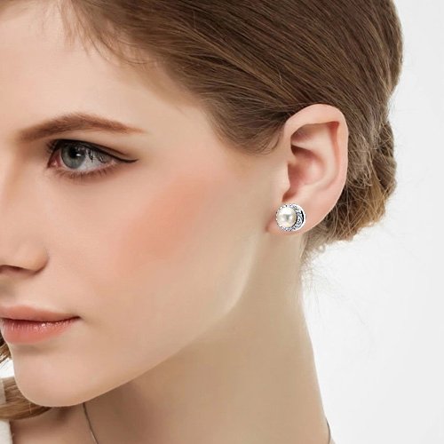 EleQueen 925 Sterling Silver CZ AAA Button Cream Freshwater Cultured Pearl Bridal Modern Ear Jacket Drop Earrings
