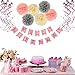 Birthday Decorations Rose Gold for Girls Women Happy Birthday Party Decorations 60pcs Banners Balloons Swirl Decorations with Paper Pompoms for 18th 19th 20th 21st 22nd 24th 25th 30th 40th