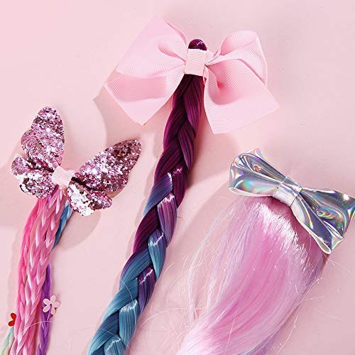 image for PinkSheep Wigs for Kids, 3 Hairpieces, Pink Wig Braid Wig Costume Wigs