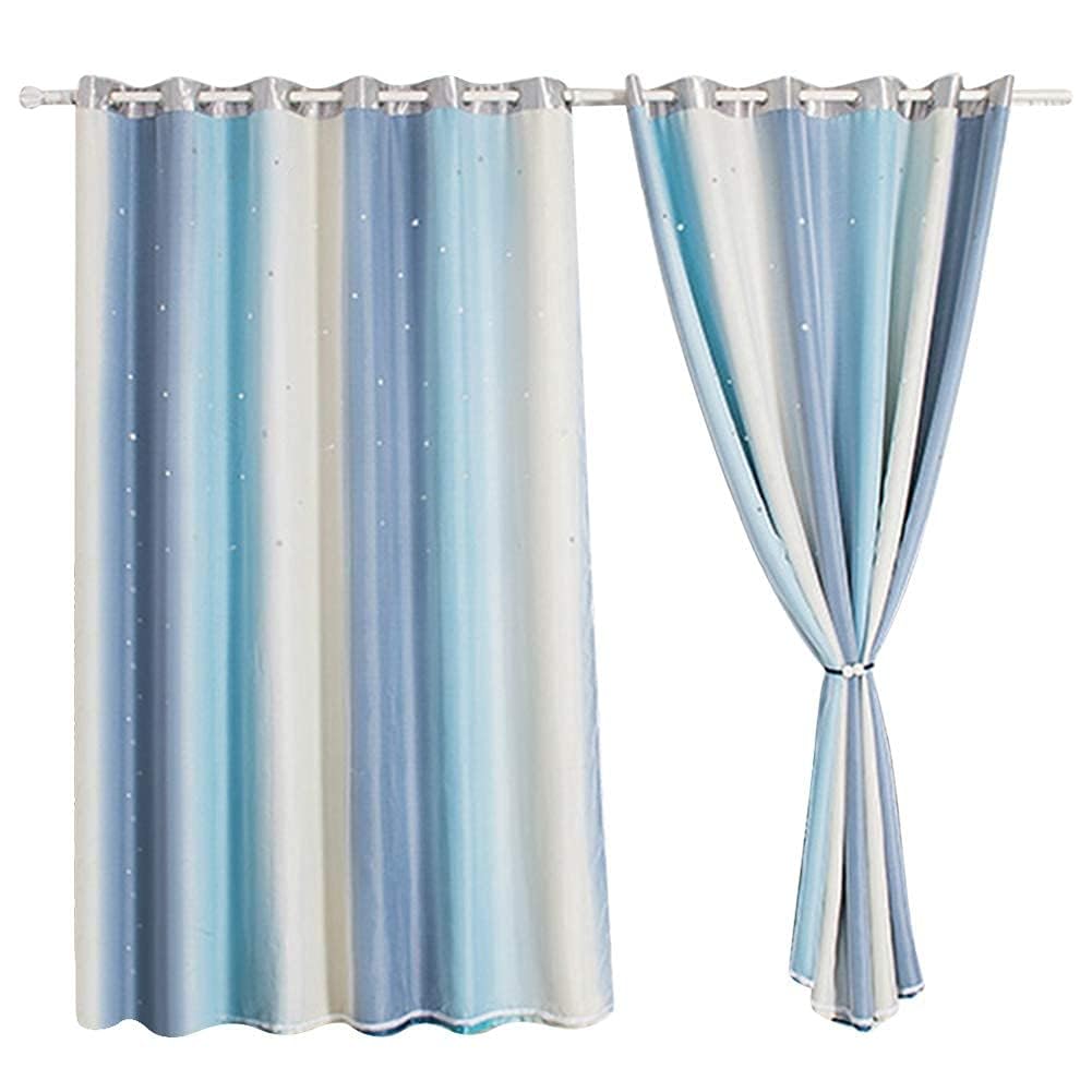 HERCHR Rainbow Curtains for Kids, 3.2x6.4ft Stars, Double Layer Blackout Curtains with Voile Thermal Privacy Protection for Bedroom & Living Room Decor