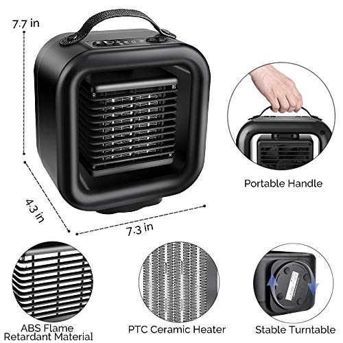 OYRGCIK Space Heater, Portable Ceramic Heater Personal Electric Heater Fan Safe Oscillating PTC Heater with Tip-Over Auto Shut Off Overheating Protection for Office Indoor Home Bedroom, Black