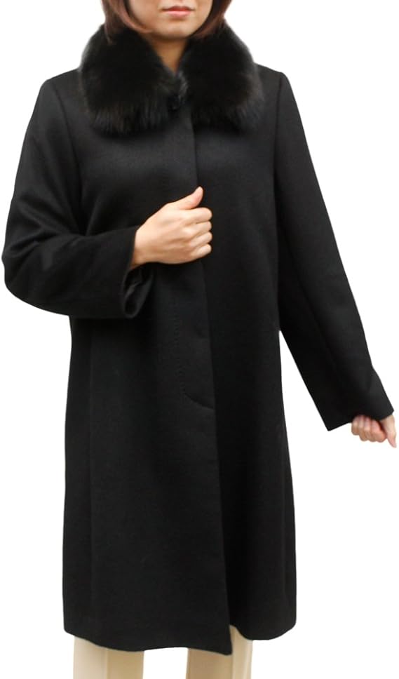 Amazon カシミヤコート レディース ステンカラー ブルーfoxファー付きコート 210a コート ジャケット 通販