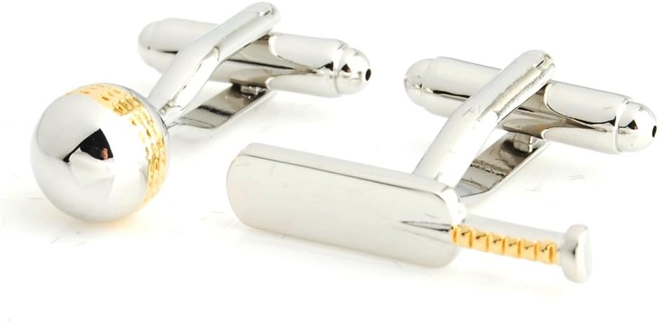 albetroRhodium Plated Cricket Ball and bat Cuff Links in Silver and Gold