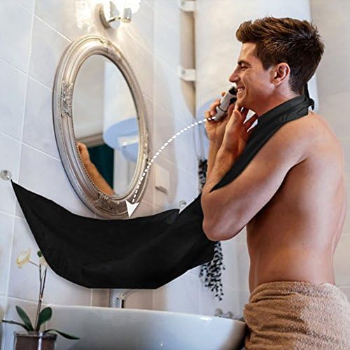 Mens Shave Beard Cape Carrier Haircut Apron Facial Clean Bib Clipping Catcher with Sucker Black