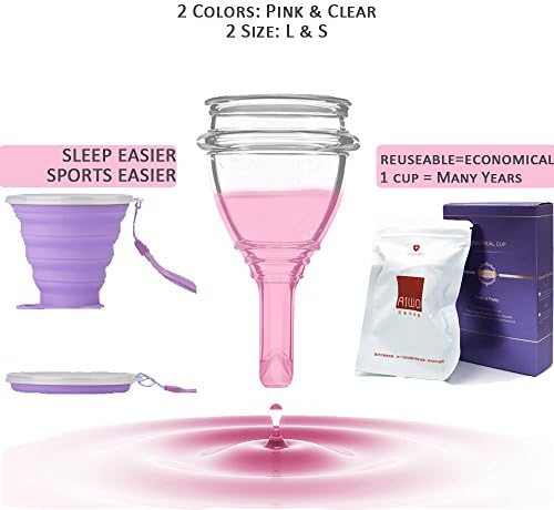 Menstrual Cup Sterilizing Cup Set of 2,Premium Drain Valve Design,Discharge Without Taking Out-Sterilizing Packing,Tampon and Pad Alternative Soft Reusable Flexible (Crystal Clear, S 25 ml)