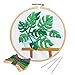 Unime Full Range of Embroidery Starter Kit with Partten, Cross Stitch Kit Including Embroidery Cloth with Color Pattern, Bamboo Embroidery Hoop, Color Threads, and Tools Kit (Monstera)