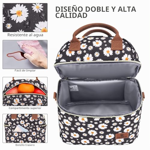 Hafmall 9L Thermal Food Bag, Portable Lunch Bag with Two Compartments, Insulated Bag for Women, Work and School Food Bag, Margarita