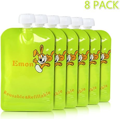 Baby Reusable Food Pouch 8 Pack Easy to Fill and Clean Leak proof Dual Zipper for Homemade Organic Baby Food Suitable for All Ages from Emon