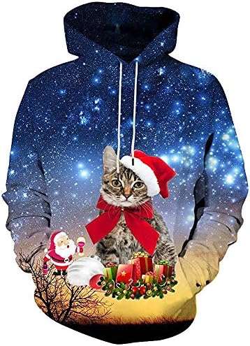 Clearence Mens Tops KpopBaby Autumn Winter Christmas Printing Long Sleeve Hooded Sweatershirt Blouse (Multicolor, XL)