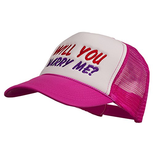Will You Marry Me Embroidered Mesh Cap - Hot Pink White OSFM