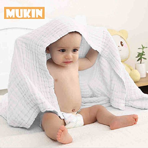 Baby Bath Towels and Washcloths Set Also For Baby Swaddle Blanket and Baby Face Cloth, (5 PC Value Pack ) Super Soft 100% Organic Muslin Cotton - Ideal for Baby Care Gift Sets By MUKIN - Thumbnail 5