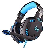 niceEshop(TM) EACH G2100 Vibration Function Professional PC Laptop Gaming Headphone Game Headset with Mic Stereo Bass LED Light (Black Blue)
